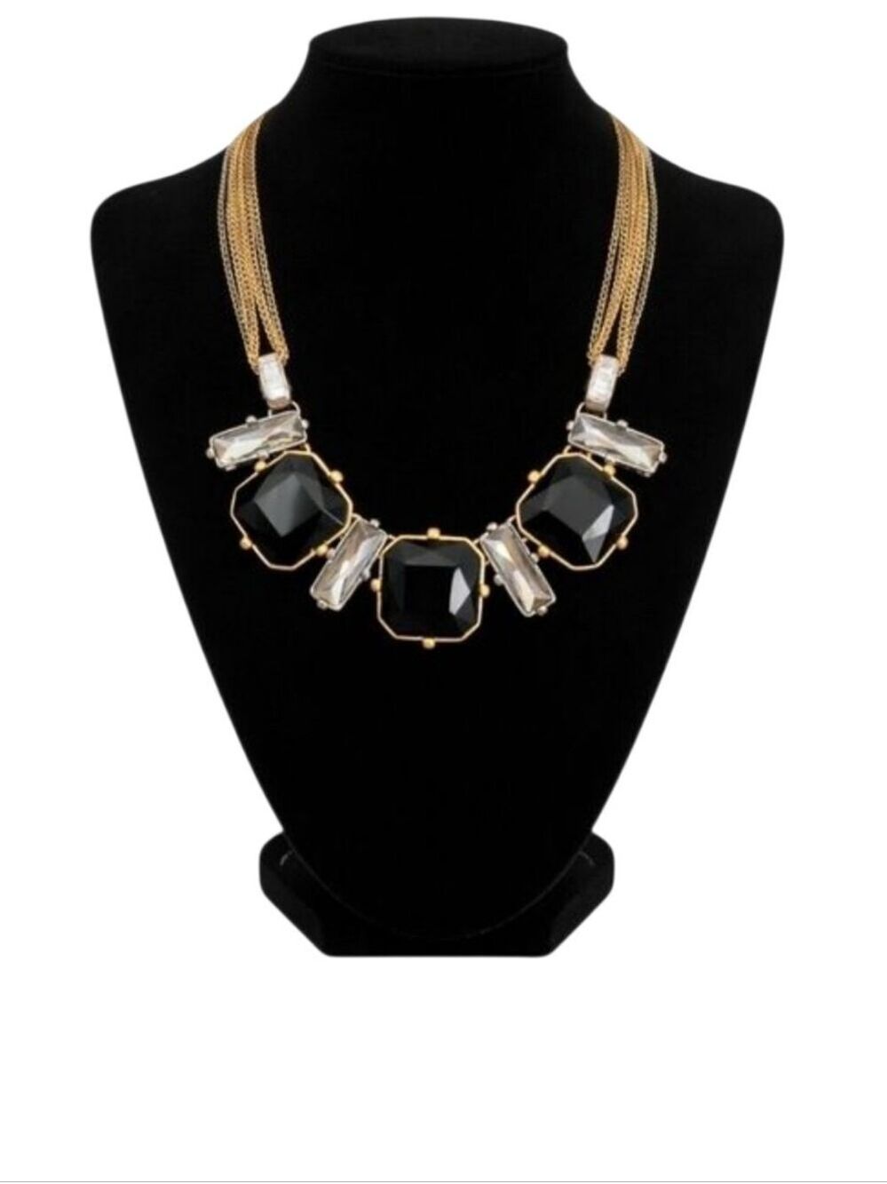 NWT Kenneth Cole New York Black & Gold Multi-Strand Statement Necklace